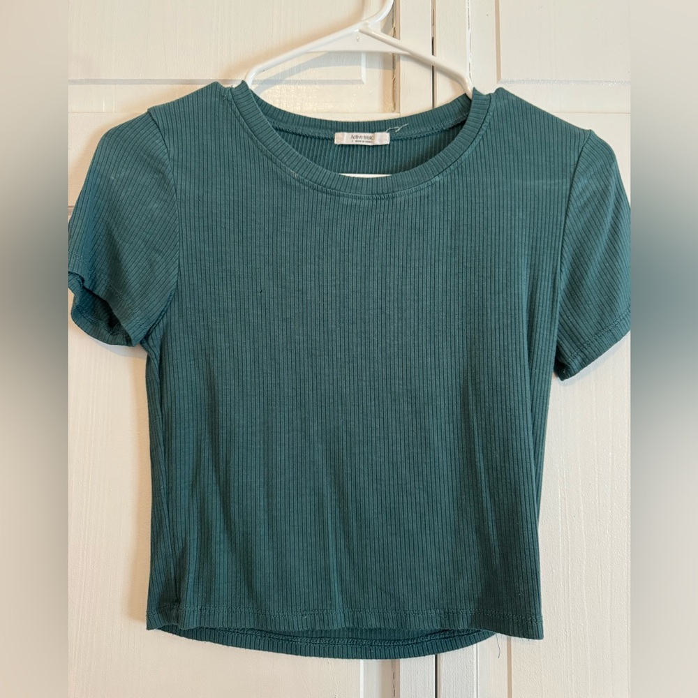 Active Basic Ribbed Short Sleeve Top - Teal